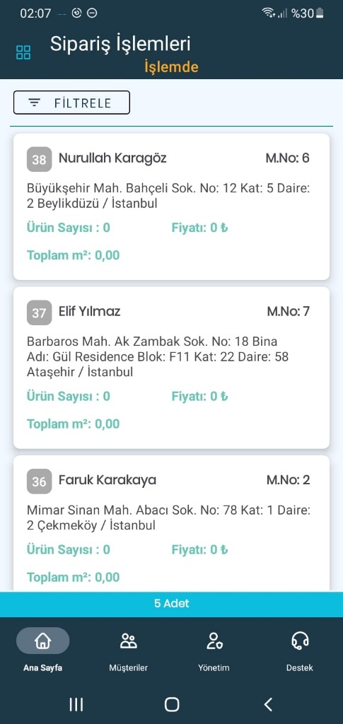 Laçin Halı Yıkama Android Sipariş İşlemleri