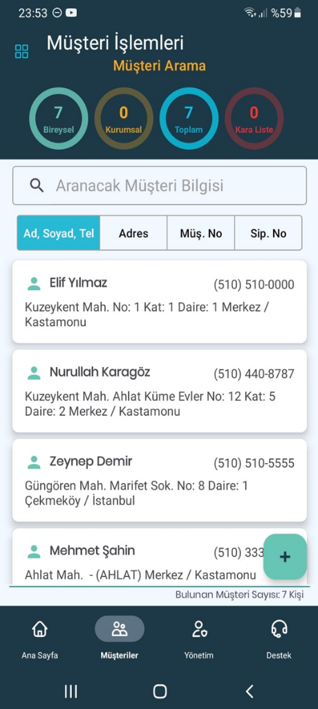 Laçin Halı Yıkama Android Müşteri Listesi