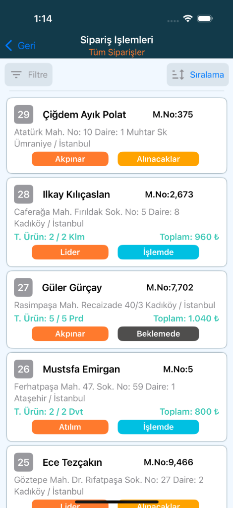 Laçin Halı Yıkama iOS Siparişler